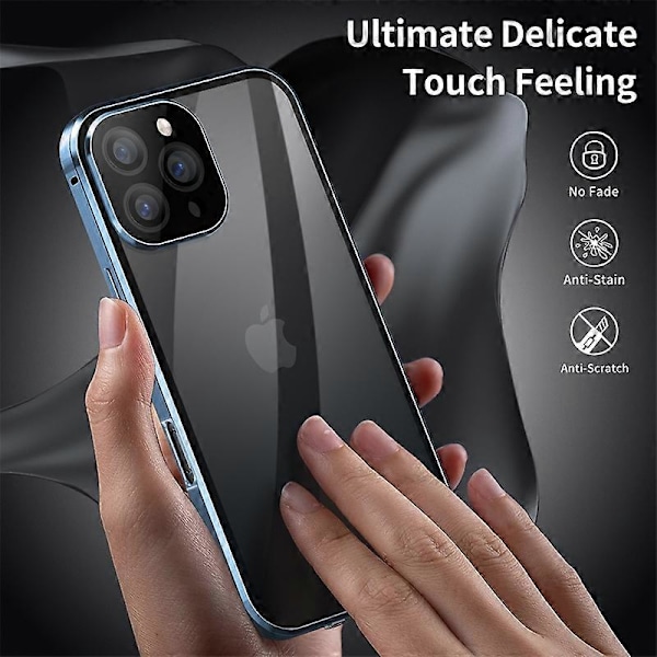 Skal för iPhone 16 Pro Max Anti-Spy Dubbelsidigt Härdat Glas+Magnetisk Metallram Telefonskal[D] Multicolor Silver