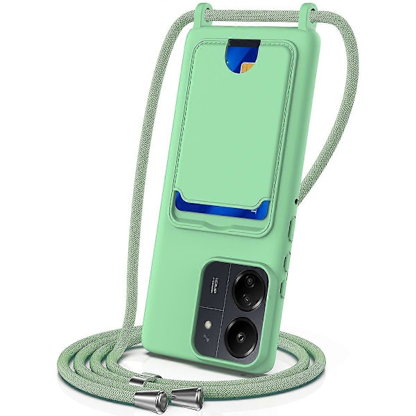 Flytande Silikonfodral för Xiaomi Redmi 13C 5G/ 4G/ Redmi 13R 5G/ Poco M6 5G/ Poco C65 4G med Kortfack och Snodd Green