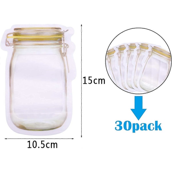 30 st Mason Jar Zip-påsar, Kryddförvarings Påsar Lufttäta Förseglade Matförvarings Påsar Snacks Sparare Behållare Läcksäkra Zip-Lock Påsar, 15*10cm