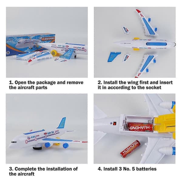 Universal Passagerfly med Musik og Lysende Legetøj Airbus Model Børnelegetøj Flymodel Samlelegetøj[D]