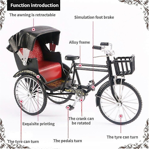 Trehjuling Modell Nostalgisk Retro Stil Utvidbar Kalesje Bevegelig Kjede Rickshaw Skrivebords Ornament Hjem Dekorasjon Gaver fra SENZHE