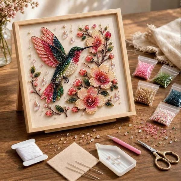 Kolibri Blomsterperlebroderi DIY-sett for voksne Håndarbeidsaktiviteter (D) B