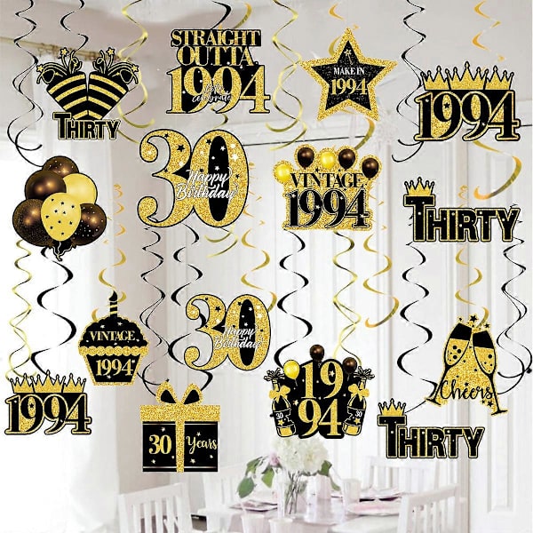 30-årsdag Pynt Happy 30th Birthday Banner 30-årsjubileum Gull Glitter Bursdagsparty Pynt