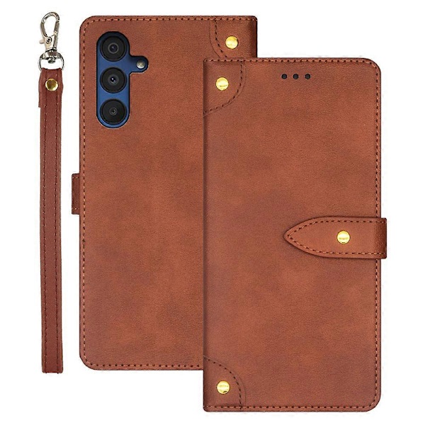 Läderfodral med stativ för Samsung Galaxy A15 5G, kortfack Brown