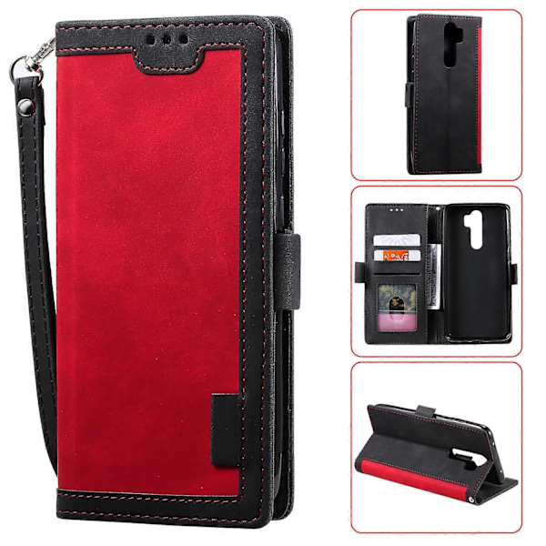 Vintage Splicing Style Plånboksfodral i Läder för Xiaomi Redmi Note 8 Pro Red