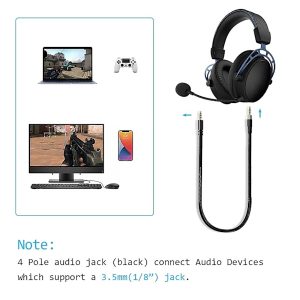 Ny 3,5 mm Ersättningskabel för Hörlurar Ljudkabel för HyperX- Cloud/cloud For Alpha Spelheadset