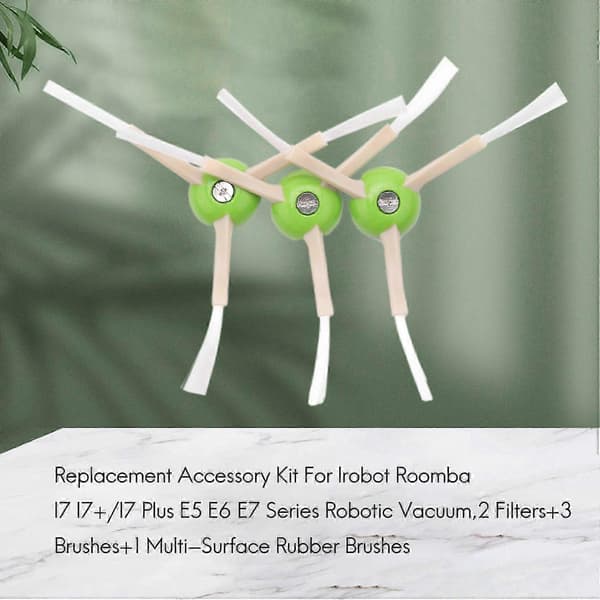 Erstatningstilbehørssett for I7 I7+/I7 Plus E5 E6 E7 Serie Robotstøvsuger, 2 Filtre+3 Børster+1 Multi-Overflate Gummibørster[D]