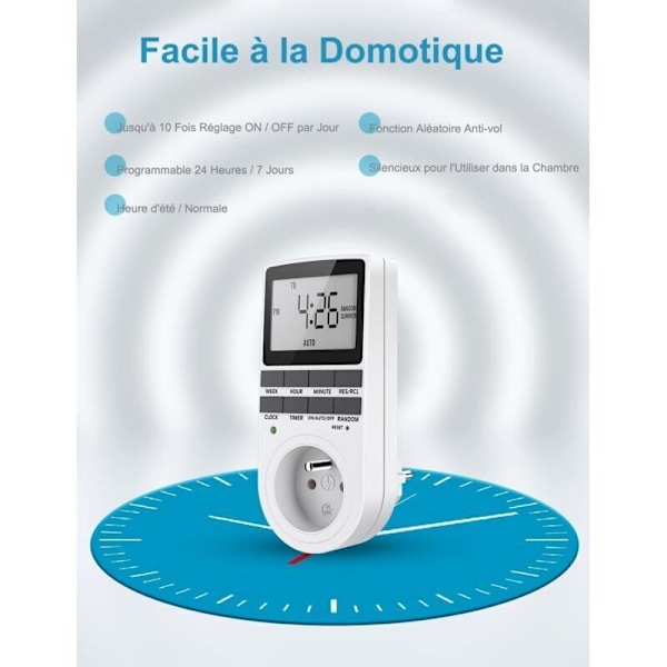 Programmerbar digitalplugg med ukentlig digital timer, LCD-skjerm, energibesparende (1-pakning) 0.05