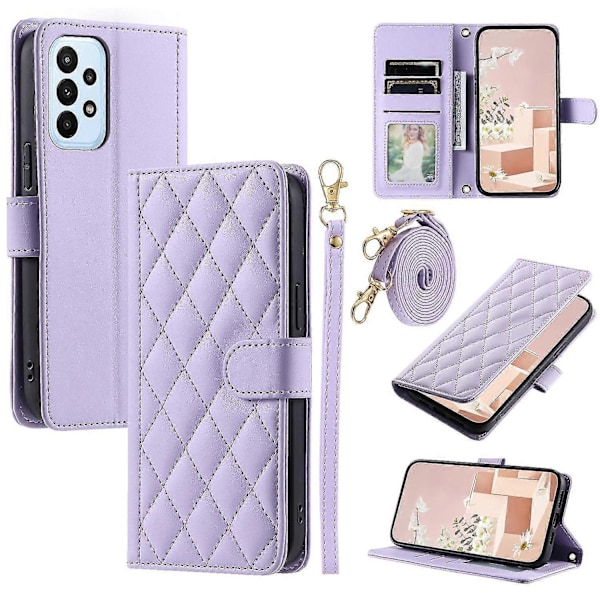 För Samsung Galaxy A33 5G Läderfodral Rombmönster Plånboksfodral med Ställ - Röd[D] Purple Samsung Galaxy A33 5G