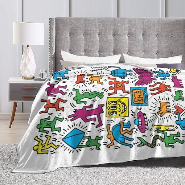 Flanellfilt Keith Haring Super Mjuk Lätt Vikt Filtar Maskintvättbara för Säng Soffa