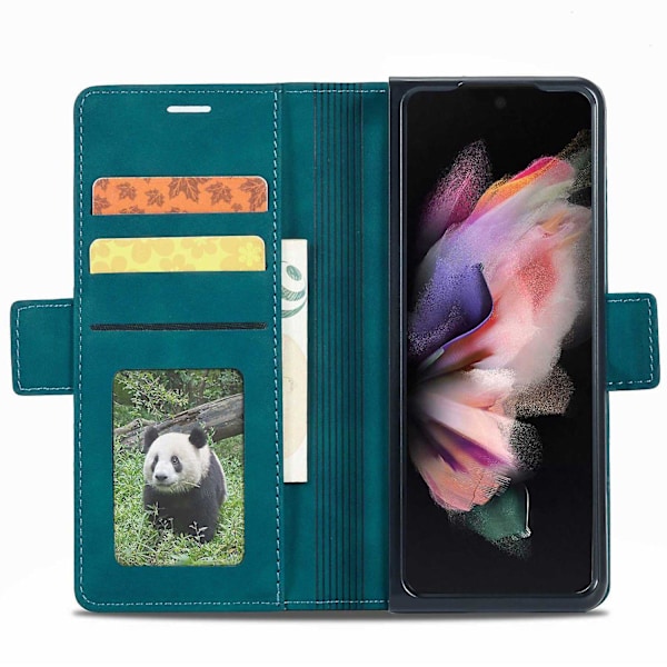 FORWENW Stötskyddande PU-läder Stativ Flip-telefonfodral för Samsung Galaxy Z Fold 4 Cyan