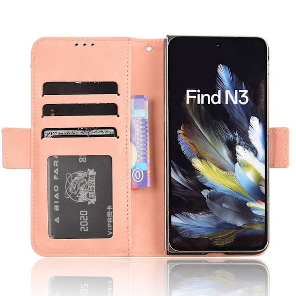 Oppo Find N3 5G / OnePlus Open - PU-nahkainen suojakotelo korttipaikoilla ja telineellä