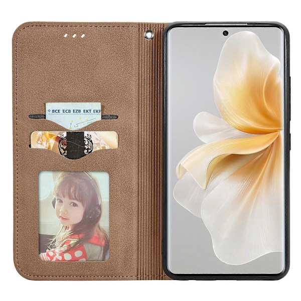 Etui for TCL 50 Pro Nxtpaper 5G - Skinnfølelse i lær, kortlomme, magnetisk lukking Brown