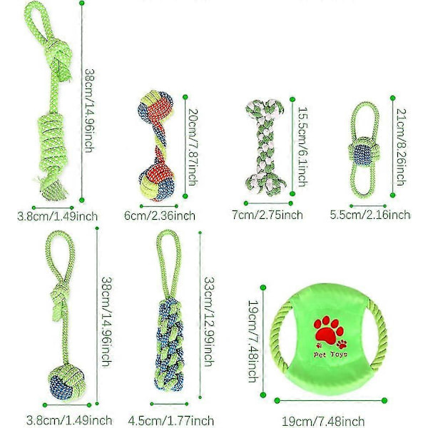 Hundesett med leker, 7 stk tauleker med ball, uforgjengelig tauleke for hunder, hundesett for valper, mellomstore og store hunder
