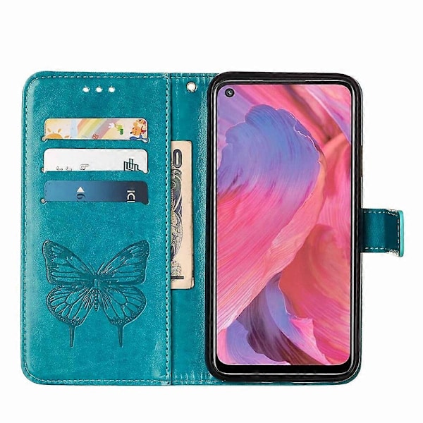 Fodral för OPPO A54 5G /A74 5G/ A93 5G Flip Case Cover Premium Läder Prägling Magnetisk - Blå