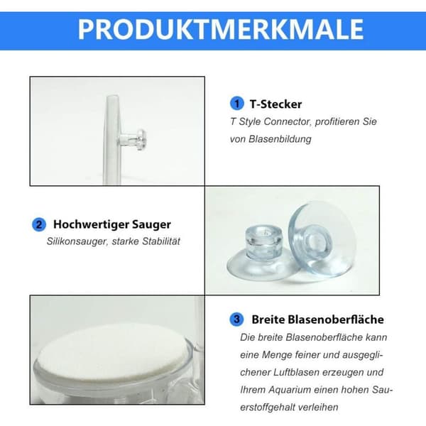Akvarieluftdiffusor, akvarieboblesten og hydroponisk pumpe med reguleringsventil og sugekop (35 mm) (D)