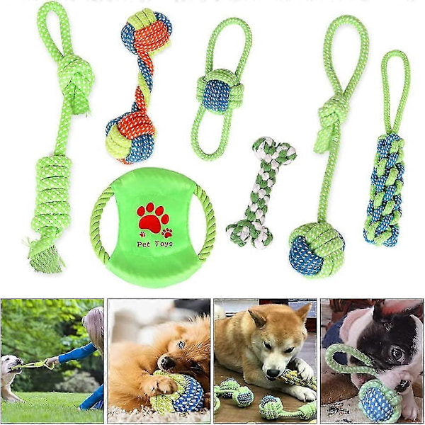 Hundesett med leker, 7 stk tauleker med ball, uforgjengelig tauleke for hunder, hundesett for valper, mellomstore og store hunder