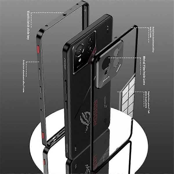 Asus ROG Phone 9 Pro 5G Phone 9 5G -puhelimen metallikehys karkaistu lasi takakuori liukuvalla [D]-toiminnolla Multicolor Black