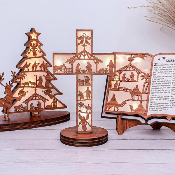 3D Juletræs Nativity Scene Bogdisplay med Nativity Sæt Lys[D]