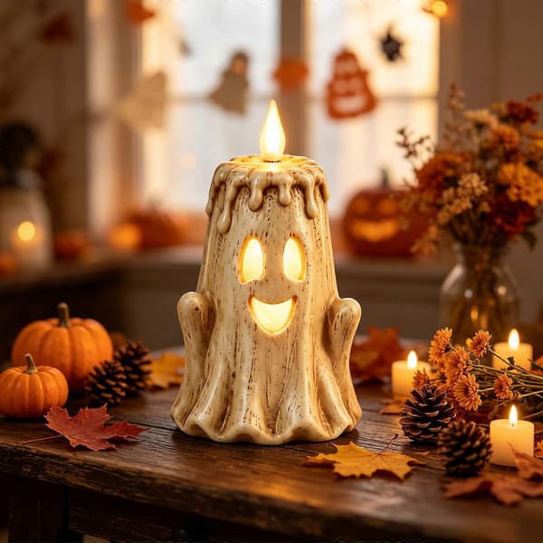 Fjernstyrt stearinlys med Halloween-tema, lysende dekor for mørk feststemning (D) B
