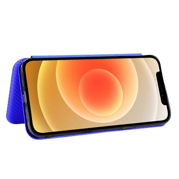 Yhteensopiva iPhone 12:n kanssa, hiilikuitukuvioinen premium-läppäkotelo korttipaikalla ja magneettisella sulkimella [D] Blue