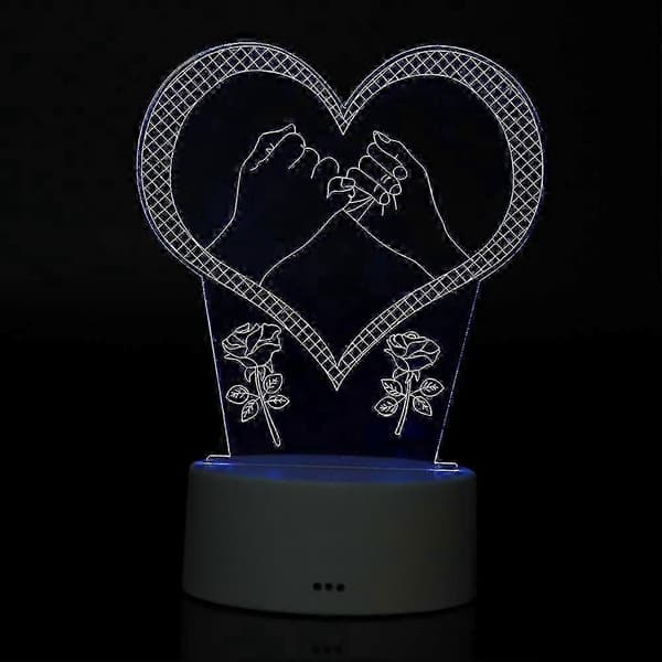 f 4.5V USB 3D Illusion Visuel Romantisk Natlampe 7 Farver Touch Skrivebordslampe (Hvid Base)[D]