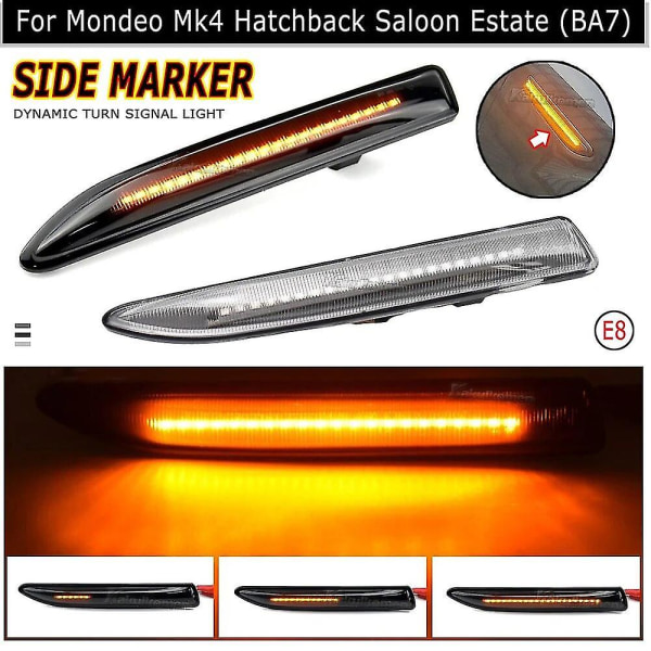 LED Dynamiske Lys For Ford Mondeo Mk4 2007-2015 Blinklys Sekvensielle Lamper 2stk Feilfri Sidemarkør Indikatorlys [kk] Dynamic Smoked Black