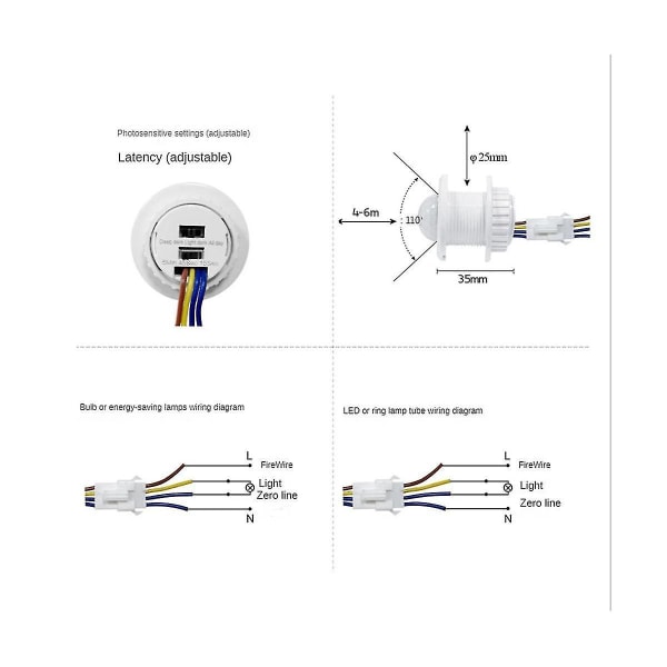 2 st rörelsesensorljusbrytare 110-220v Pir-sensor Smart detektionstid Fördröjning justerbar infraröd [kk]