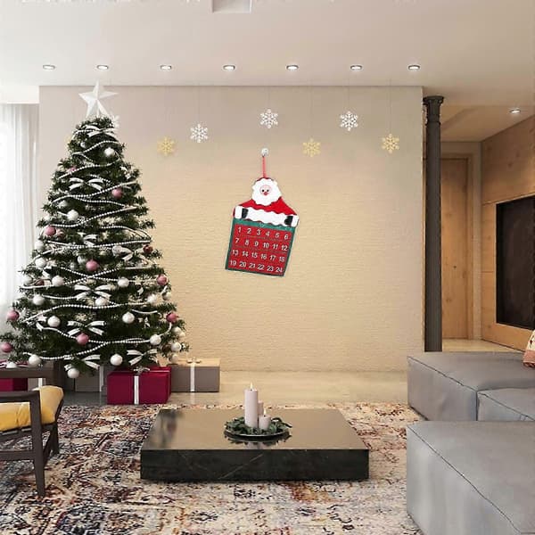 Rød vægophængt rektangulær julekalender med rød baggrund [D]