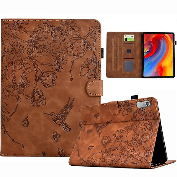 Präglad Läderfodral för Lenovo Tab M9 Brown