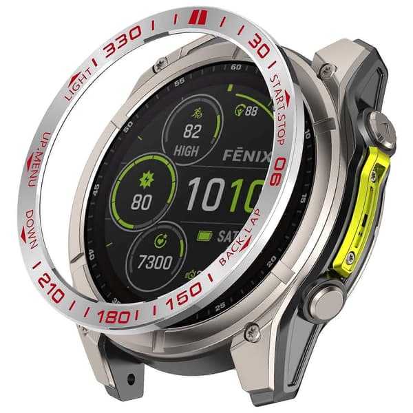 Til Garmin Fenix 8 Solar 51mm Rustfrit Stål Bezel Ridsefast Beskyttelsesring - Sort+Rød[D] Multicolor Silver+Red