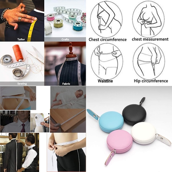 Ljusblå infällbar läder sybandmått, litet sybandmått för skräddare och designers 1 st 60 tum / 1,5 meter bred