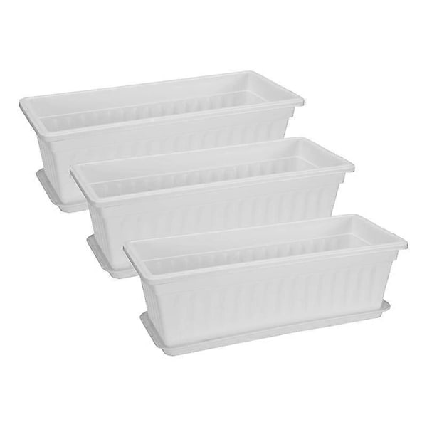 3-pack 49,8 cm Vita Blomlådor i Plast för Fönsterbräda, Uteplats, Trädgård, Veranda, Gård White