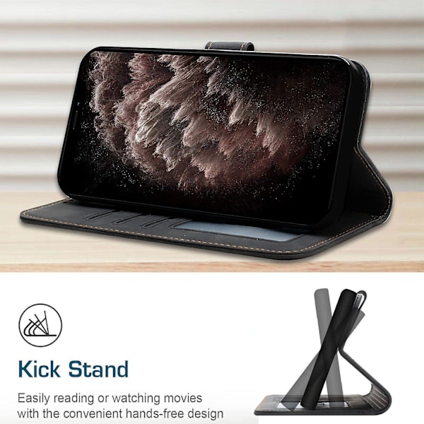 Læder Magnetisk Lukning Etui med Flip Wallet Støttefunktion Cover til [D] Black Samsung Galaxy A6 2018