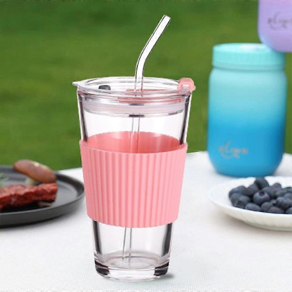 450 ml kaffekopp, mjölkkopp, tekopp, glas, kopp med sugrör, kopp med lock, dryckeskopp med mugghållare[D] pink
