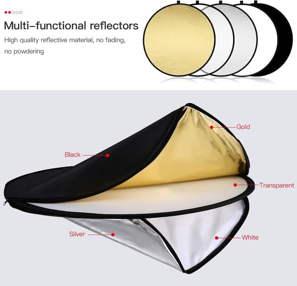 Bærbart Reflektor Fotografi Sæt med Sammenklappelig Reflektorholder (80 cm diameter) til Softbox, Sølv, Guld, Hvid og Sort[D]