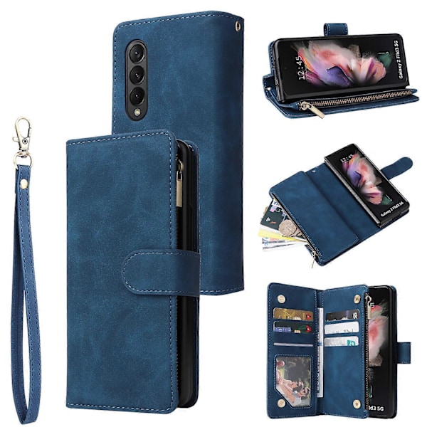 Fodral för Samsung Galaxy Z FOLD 3 5G Läder Magnetisk Handväska Dragkedja Fickficka Armband Kompatibel med Samsung Galaxy Z FOLD 3 5G Fodral