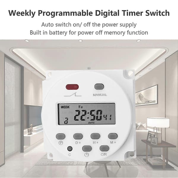 Ugentlig Programmerbar Digital Timer Switch Panelmonteret Elektrisk Timer 16 Uafhængige TIL/FRA Programmer til Hjemmekontor Lys Vifter TV Kitch[D]