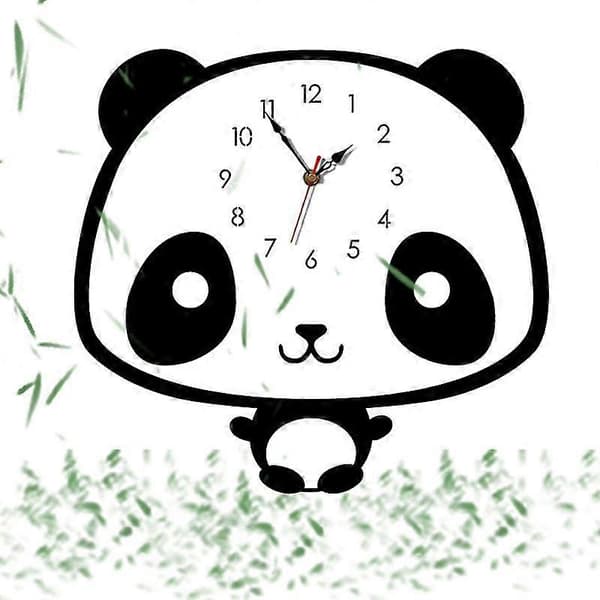 Väggklocka Panda i nordisk stil, tyst träklocka för rum[D] white  black