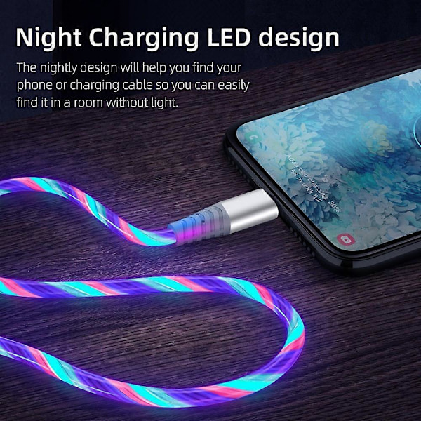 1m Hehkuva 3A Nopea Lataus Type-C Nopea Virtaava Streamer Valo LED Tiedonsiirto USB