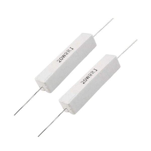 2 st Tråd lindade Keramiska Cement Resistor 8 Ohm 20W 5% White