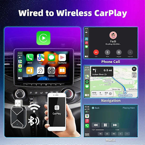 Trådlös CarPlay-adapter Android Auto 2 i 1 Mini AI Box-adapter Bilar WiFi Röstassistent för tråd