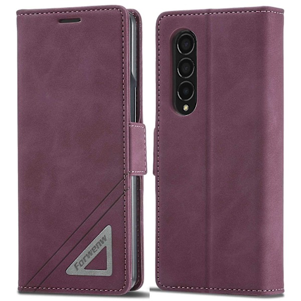 FORWENW Stötskyddande PU-läder Stativ Flip-telefonfodral för Samsung Galaxy Z Fold 4 Wine Red