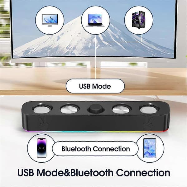USB Computerhøjttaler, kablet USB Bluetooth Computer Sound Bar med RGB-lys til PC Laptop Computer G[D]