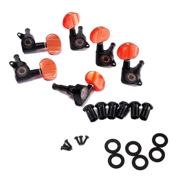 Gitarrstämskruvar Mekanik Stämskruvar Inneslutna Strängar Elgitarr Röda Plastknappar Tangenter 6st[D] Black