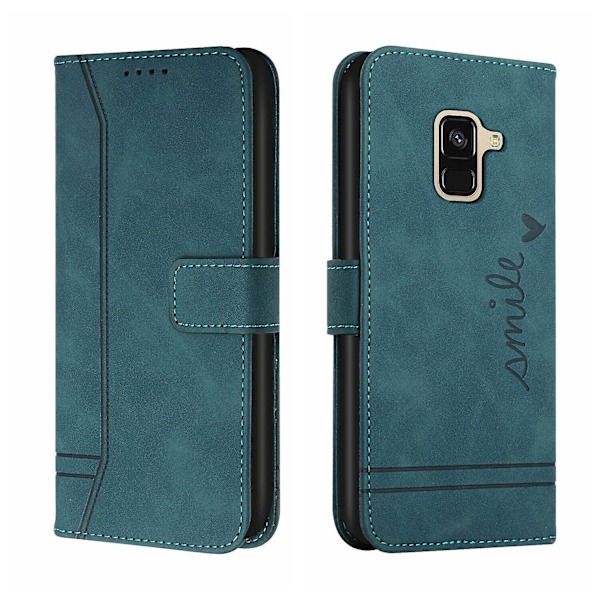 Læder Magnetisk Lukning Etui med Flip Wallet Støttefunktion Cover til [D] Green Samsung Galaxy A6 2018