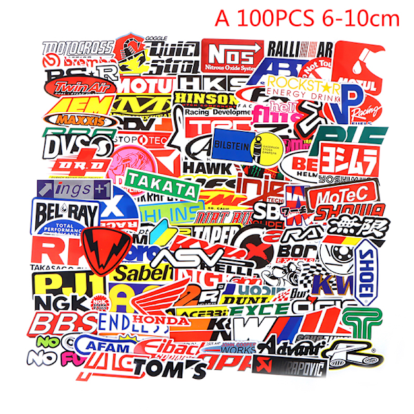 100 stk Racing Car Klistremerker Graffiti JDM Bilmodifisering Vannfast A