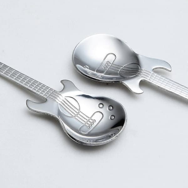 Gitarr Kaffeskedar 6-pack Kreativa Söta Skedar 18/10 Rostfritt Stål Teskedar Gitarrformade[D]