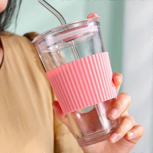 450 ml kaffekopp, mjölkkopp, tekopp, glas, kopp med sugrör, kopp med lock, dryckeskopp med mugghållare[D] pink