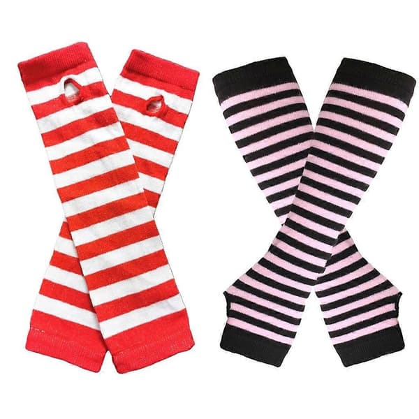 Albuelengde Strikkede Armermer Striper Fingerløse Ermer Elastiske Cos Hansker (D) Red